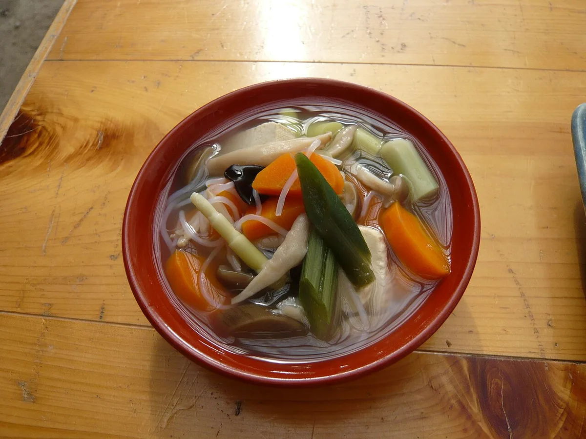 Sauce katsudon, kozuyu and local sake representing Aizuwakamatsu food, Japan — 2