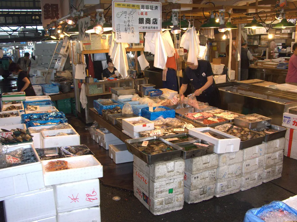 Japanese seafood market stall — Aomori, Japan