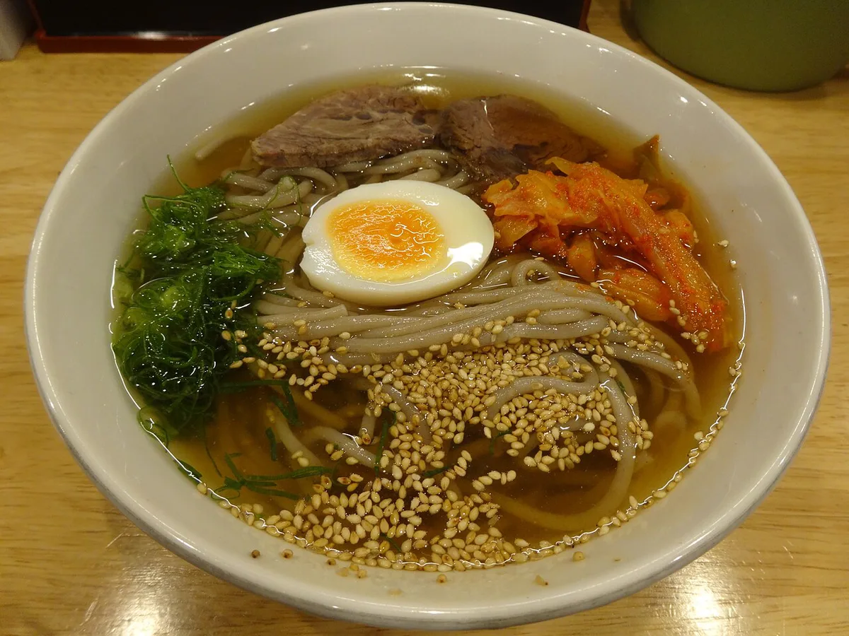 Bowl of chewy Beppu reimen with kimchi — 1