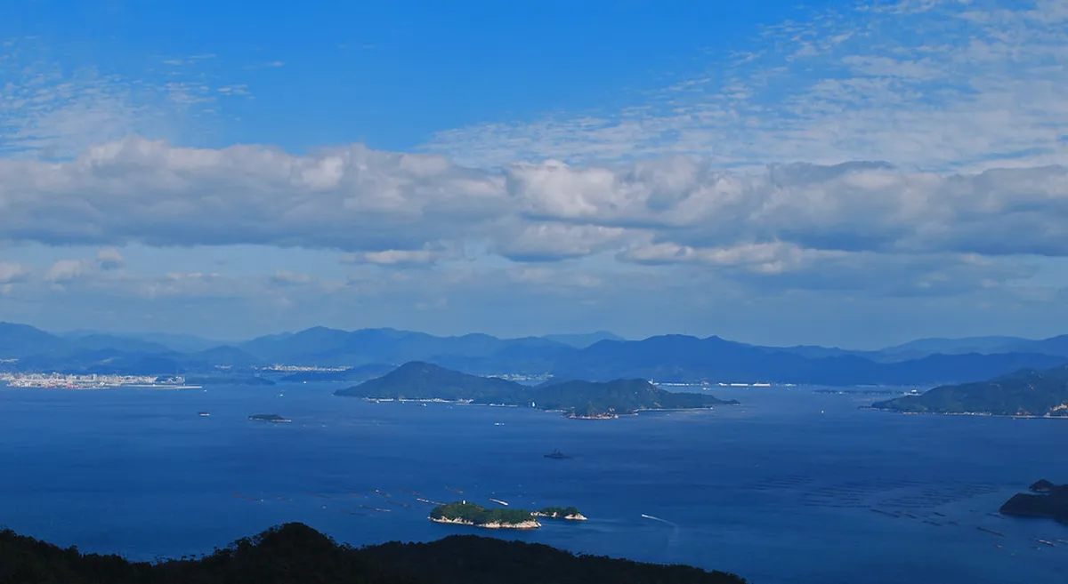 Mount Misen summit view over Miyajima Island and the Seto Inland Sea Hiroshima Japan