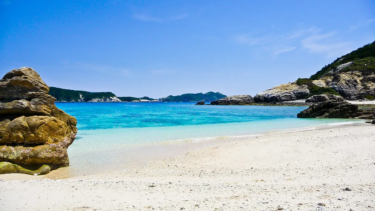 Kerama Islands crystal-clear turquoise water and white sand beach Okinawa Japan