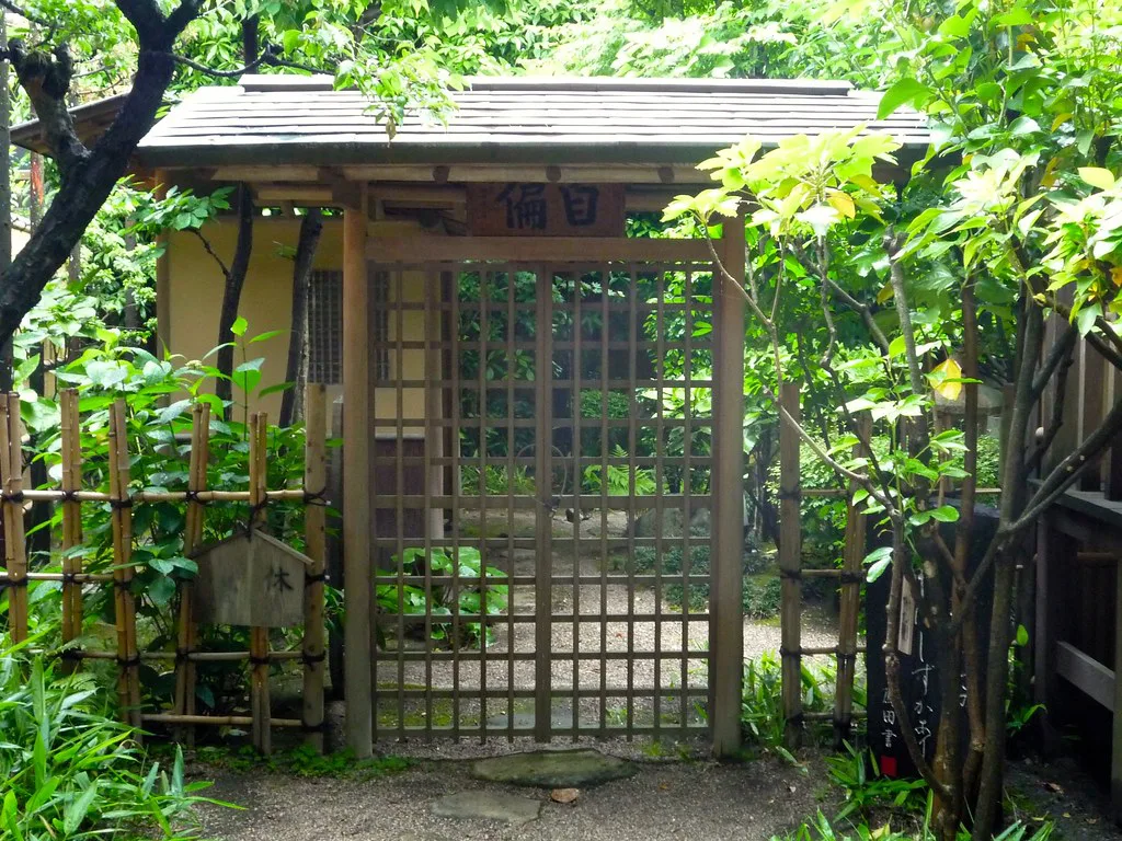 Kushida Shrine courtyard in Hakata with traditional torii gate and festival float on display