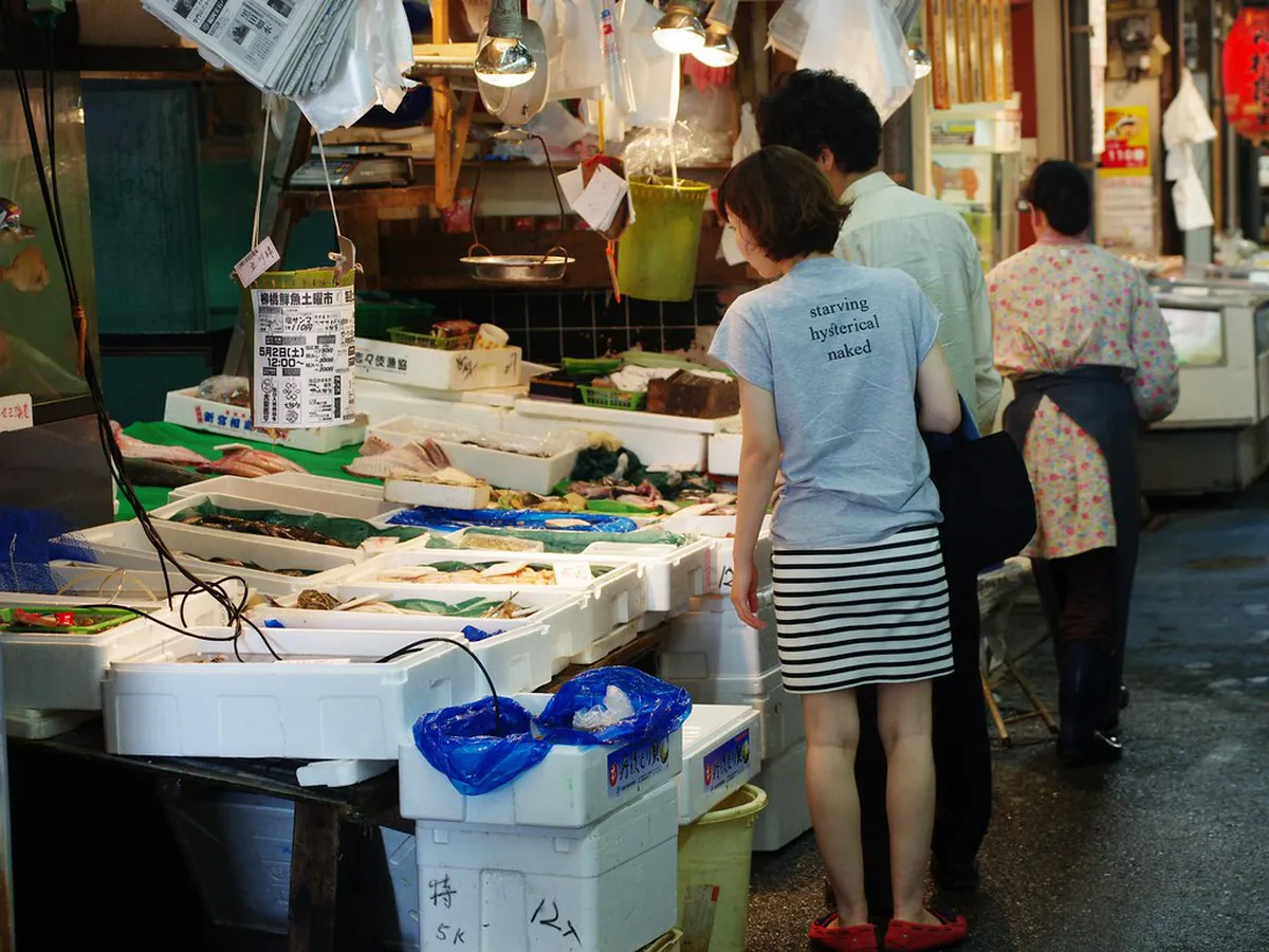 Yanagibashi Rengo Market in Fukuoka — the city's fresh produce and seafood market lined with vendor stalls