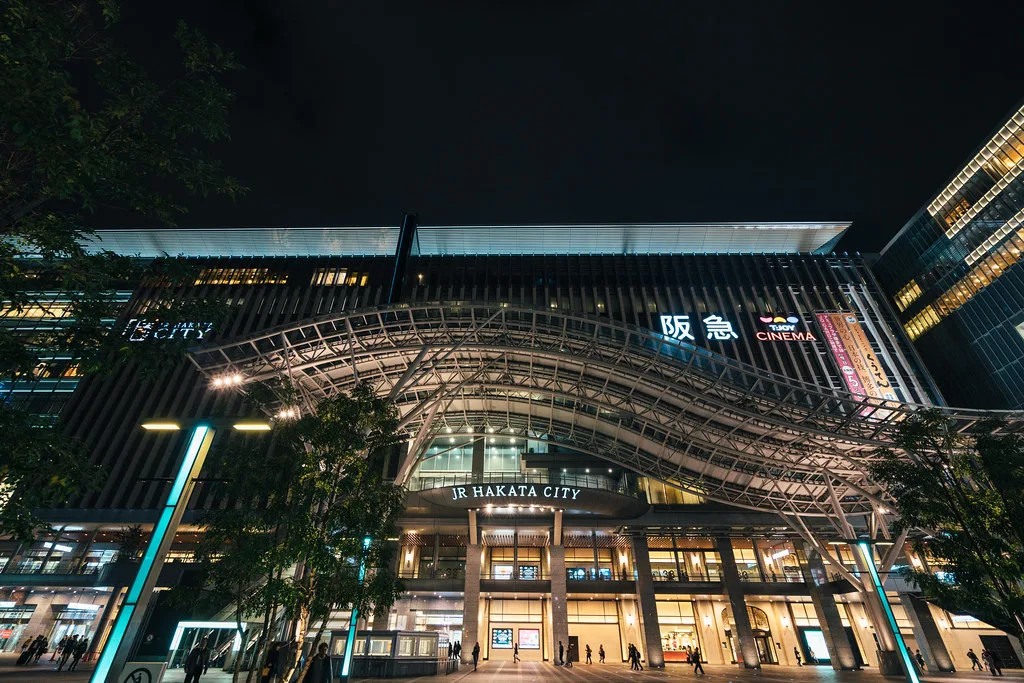 Hakata Station exterior and plaza, the main transit hub of Fukuoka