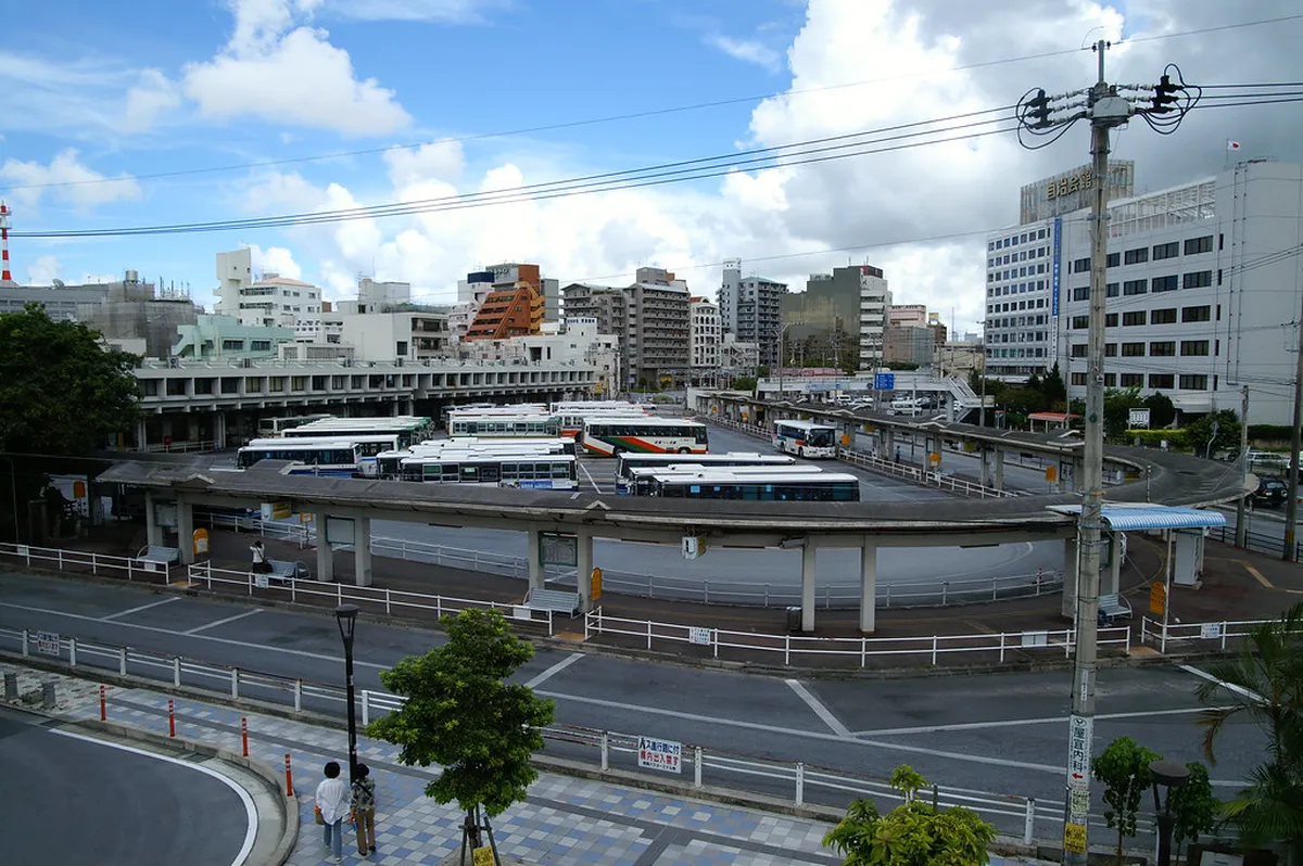 Naha Bus Terminal in Okinawa — the central hub for city routes and express coaches heading north across the island
