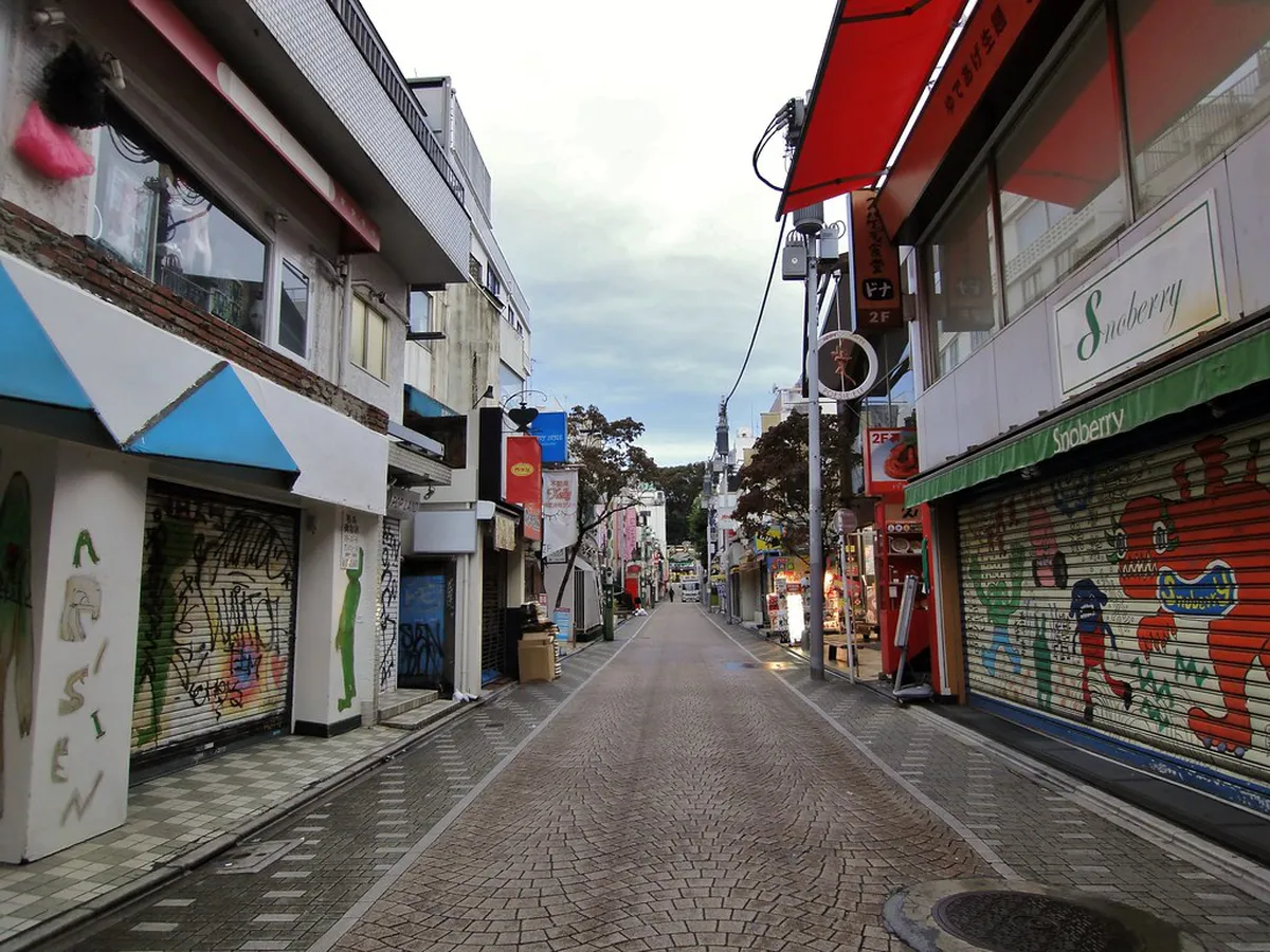 Harajuku Takeshita Street packed with colourful shops and pedestrians in Tokyo, Japan