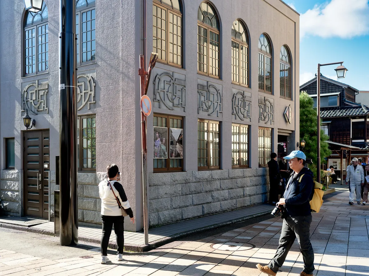 A gold leaf craft shop displaying Kanazawa's famous 24-carat gold leaf products along the teahouse street of Higashi Chaya