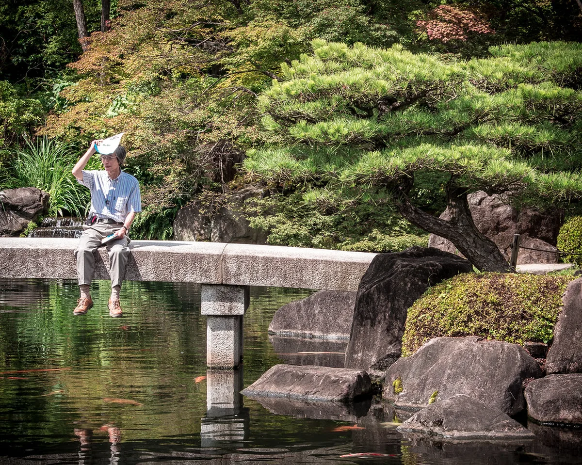 A koi pond in Koko-en garden beside Himeji Castle