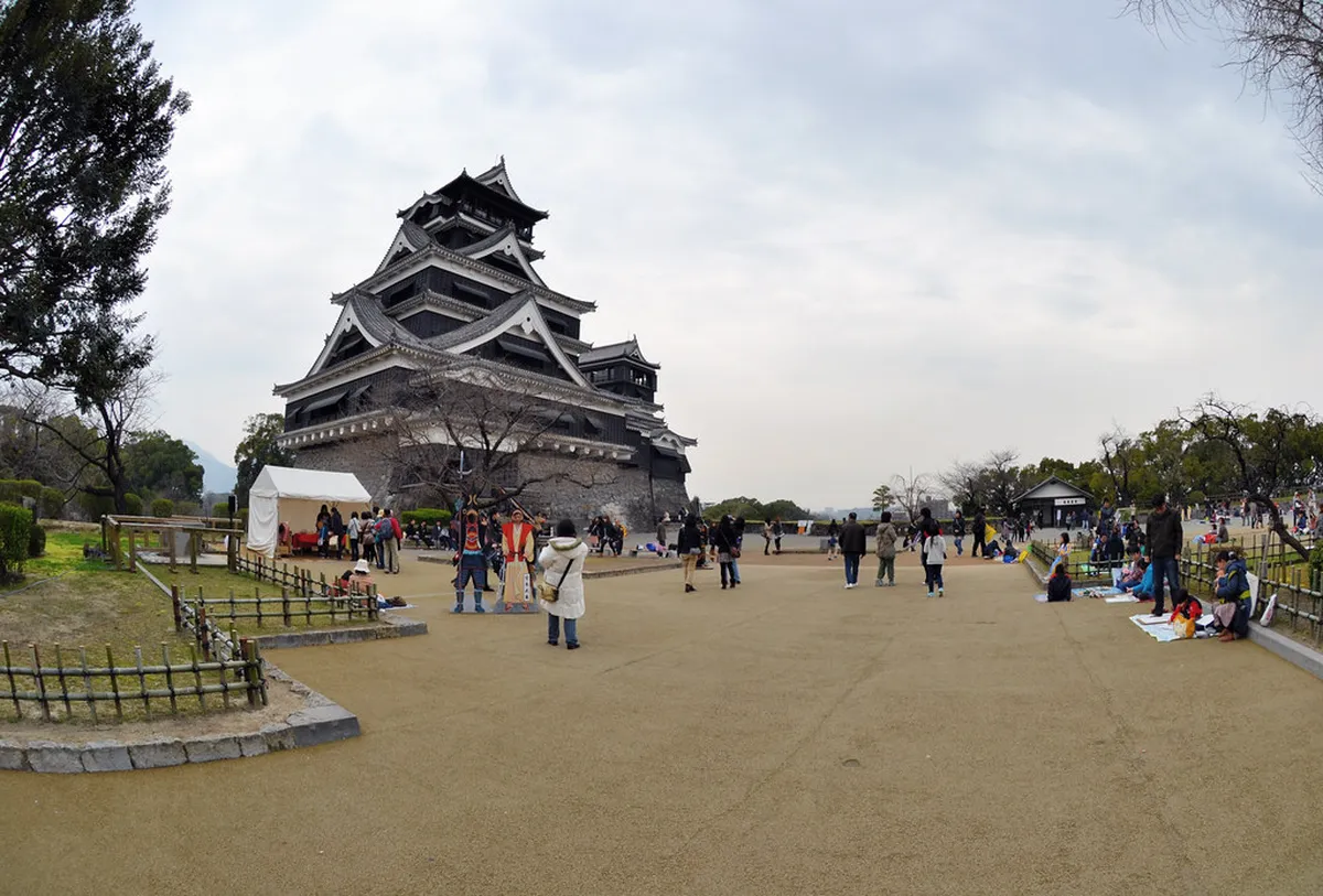 Honmyoji Temple complex hillside grounds with traditional architecture in Kumamoto, Japan