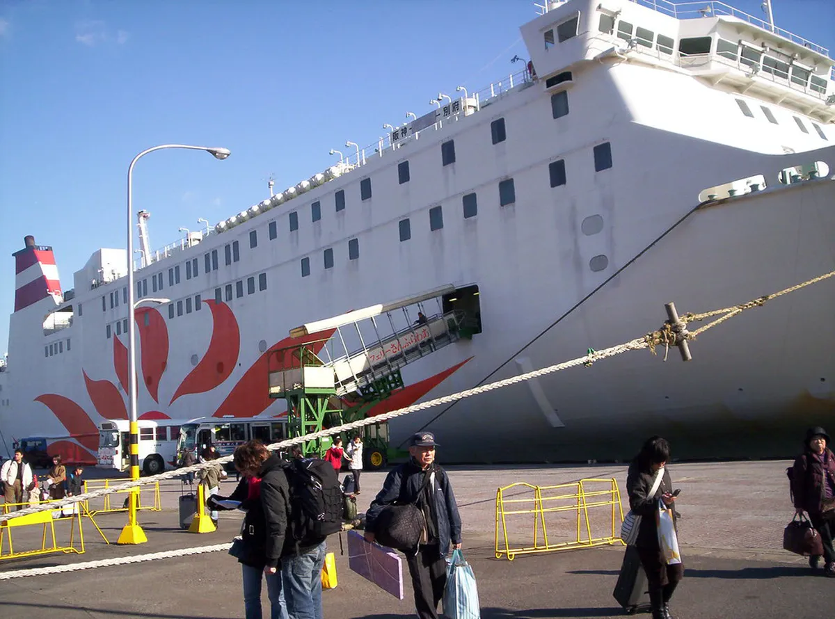 Overnight ferry crossing the Seto Inland Sea on the scenic route from Osaka toward Beppu port in Japan