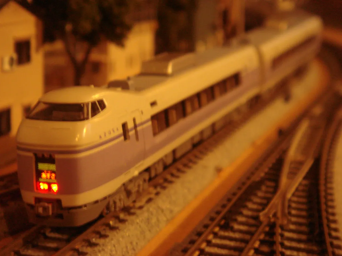 Limited Express Azusa train at a station on the JR Chuo Line route between Tokyo and Matsumoto in Japan