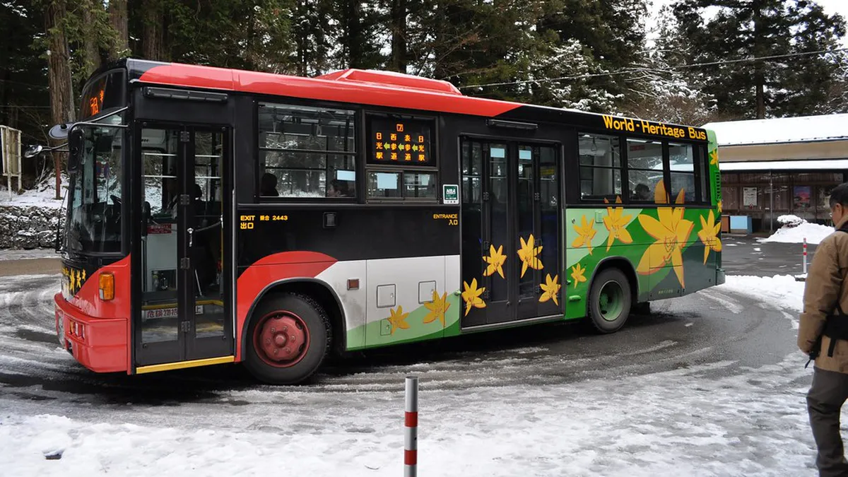 Local bus near Toshogu Shrine in Nikko, Japan, serving the World Heritage temple and shrine area