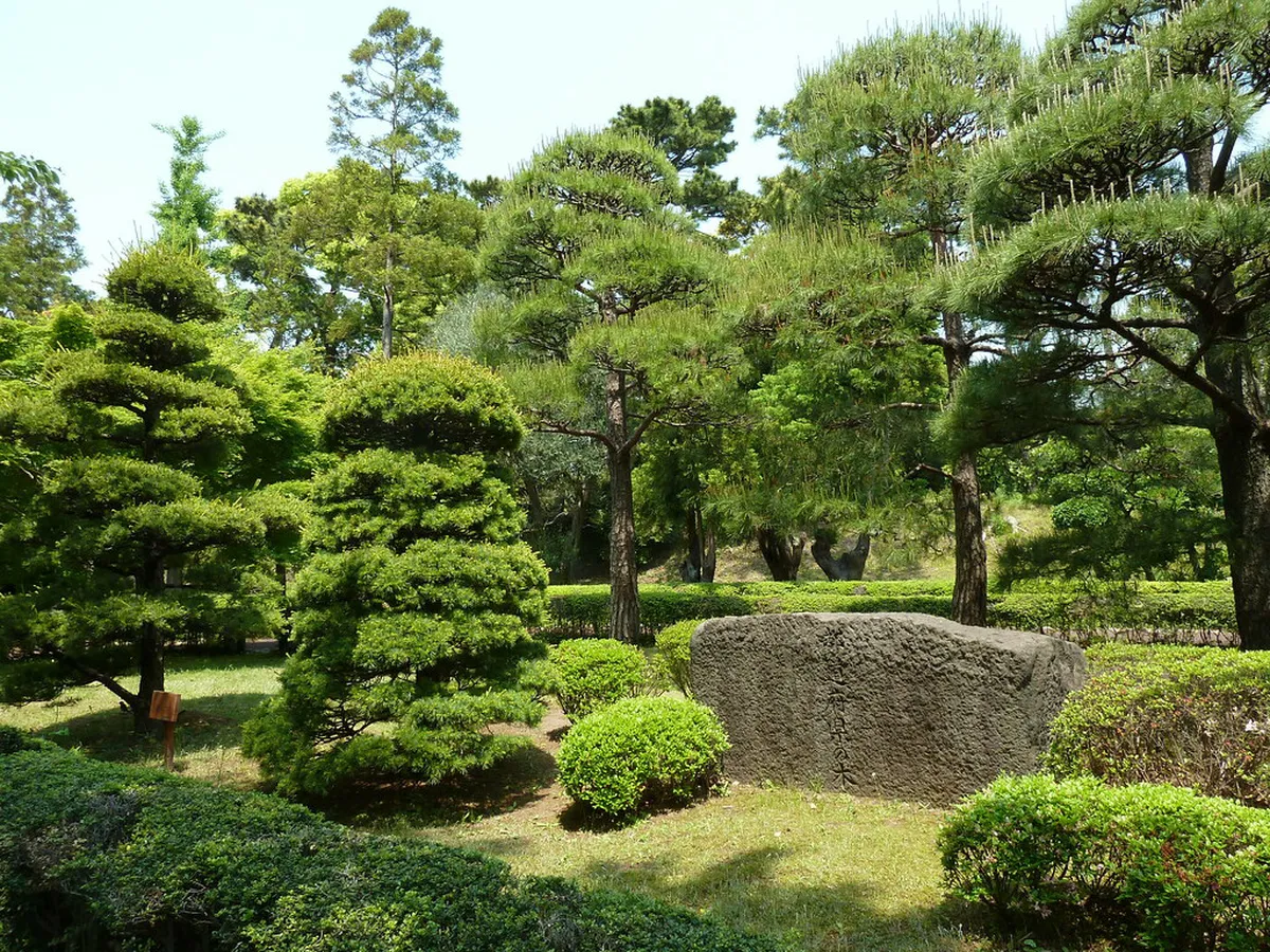 Tokyo Imperial Palace East Gardens with traditional strolling landscape, koi pond, and seasonal flowers in Japan