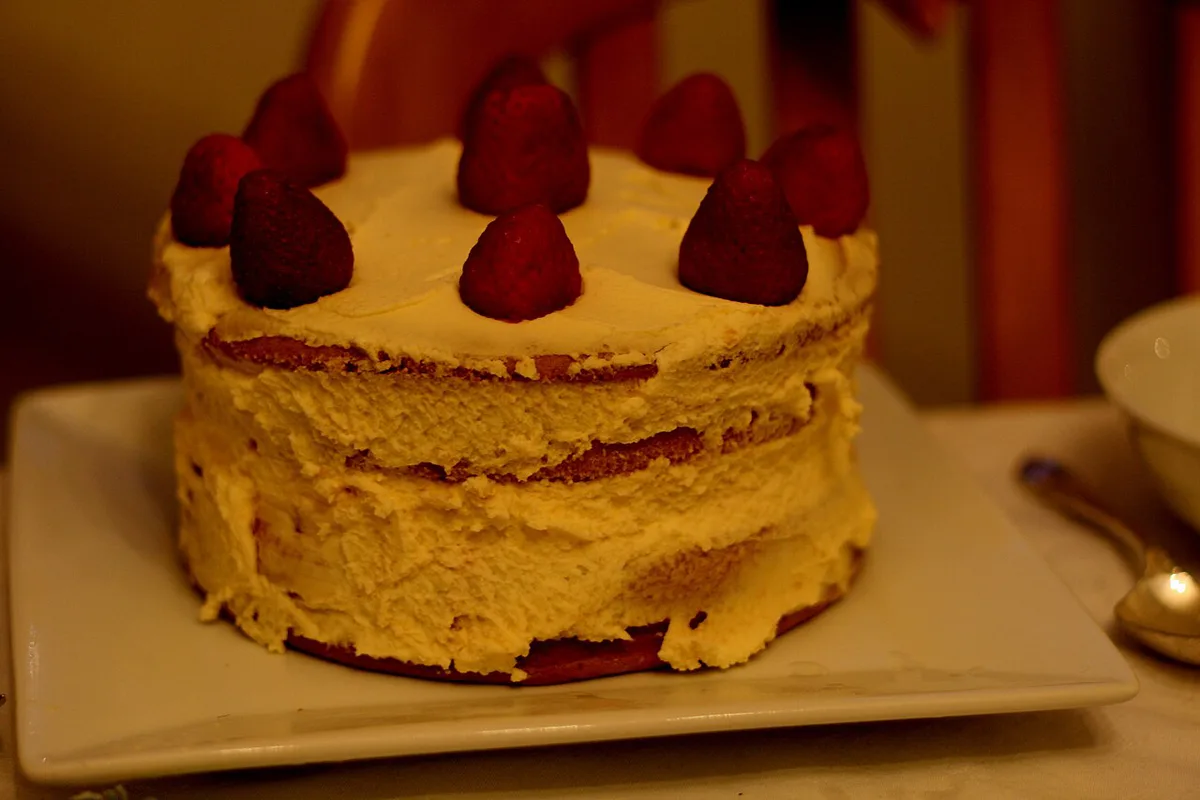 Traditional strawberry shortcake Christmas cake displayed in Tokyo, Japan — 2
