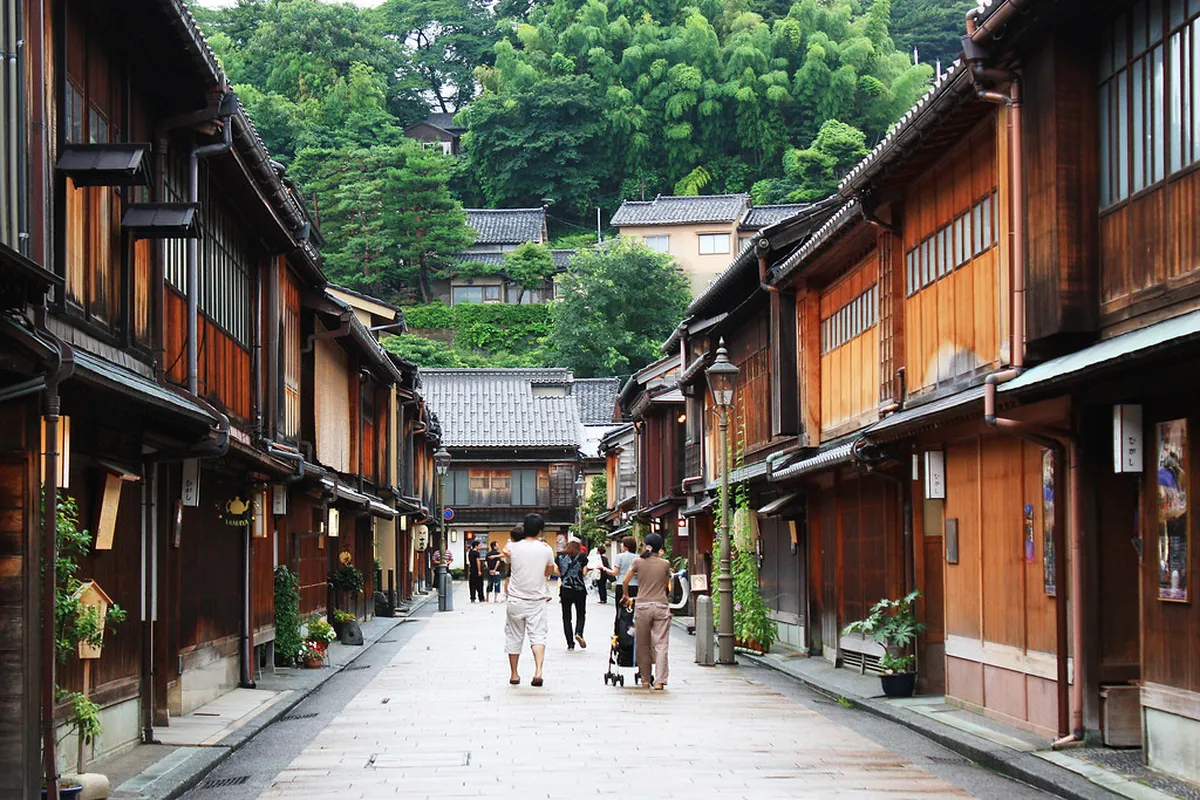 Kazuemachi geisha district lantern-lit alley along the Asano River in Kanazawa