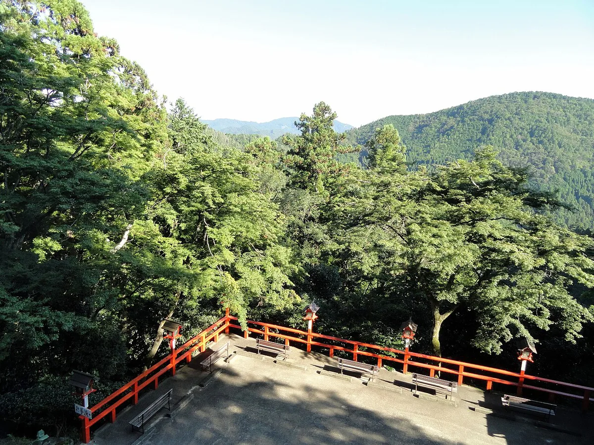 Lantern-lined stone steps of Kifune Shrine near Kyoto, Japan — 1