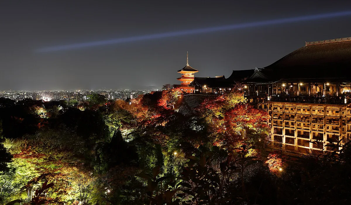 Illuminated maple trees at a Kyoto temple night light-up, Japan — 2