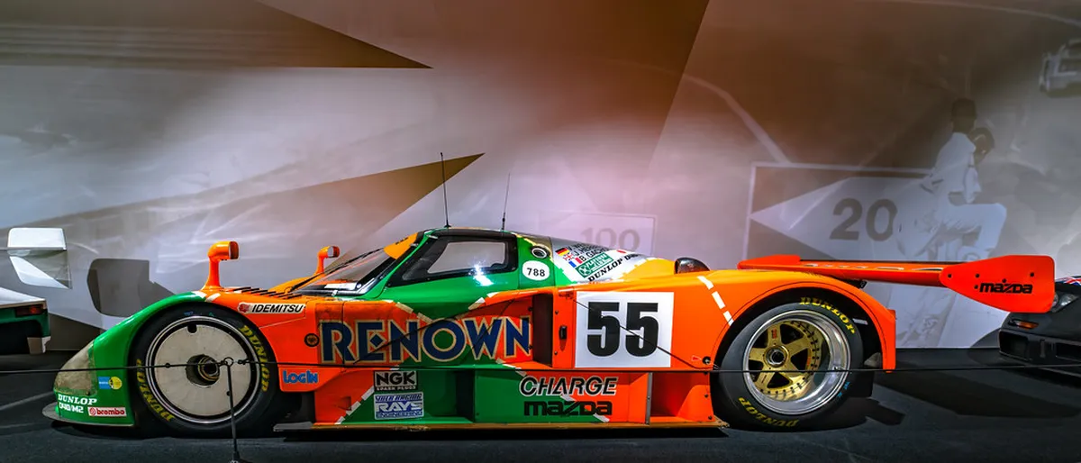 Mazda 787B Le Mans-winning rotary race car on display at the Mazda Museum in Hiroshima, Japan