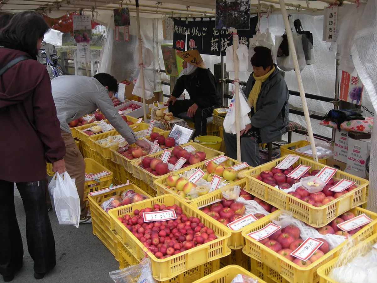 Street food stalls selling gohei mochi and local snacks at Takayama morning market along the Miyagawa River