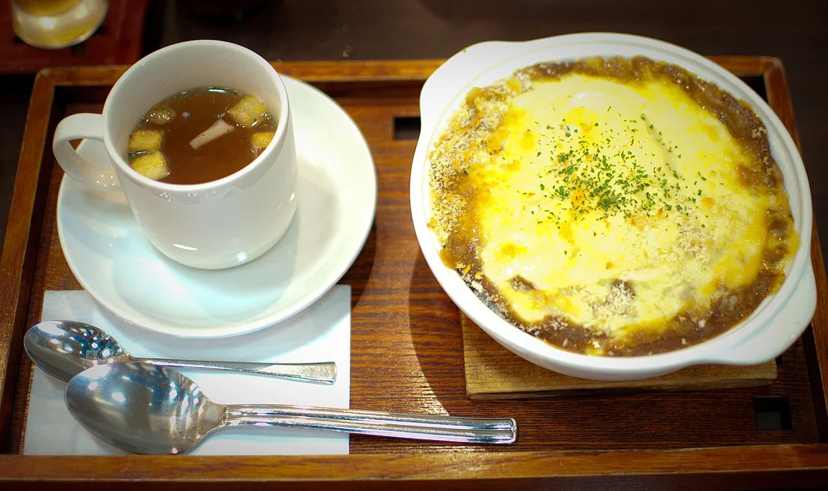 Cheese-topped baked yaki curry in Mojiko Retro, Kitakyushu, Japan — 2
