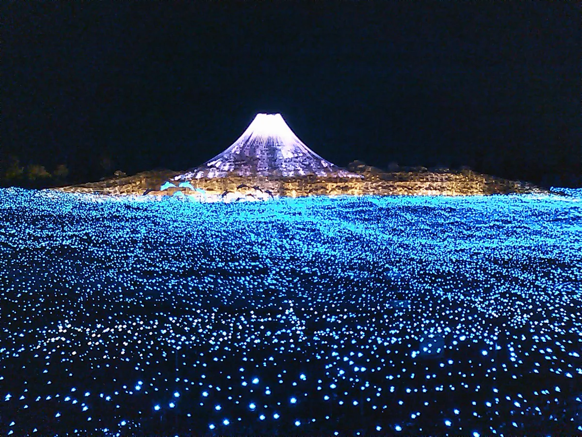 Illuminated LED light tunnel at Nabana no Sato in winter, Japan — 2