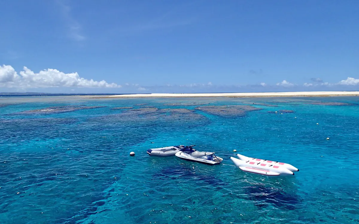 Crystal-clear turquoise waters and coral reef of the Kerama Islands on a day trip from Naha Okinawa Japan
