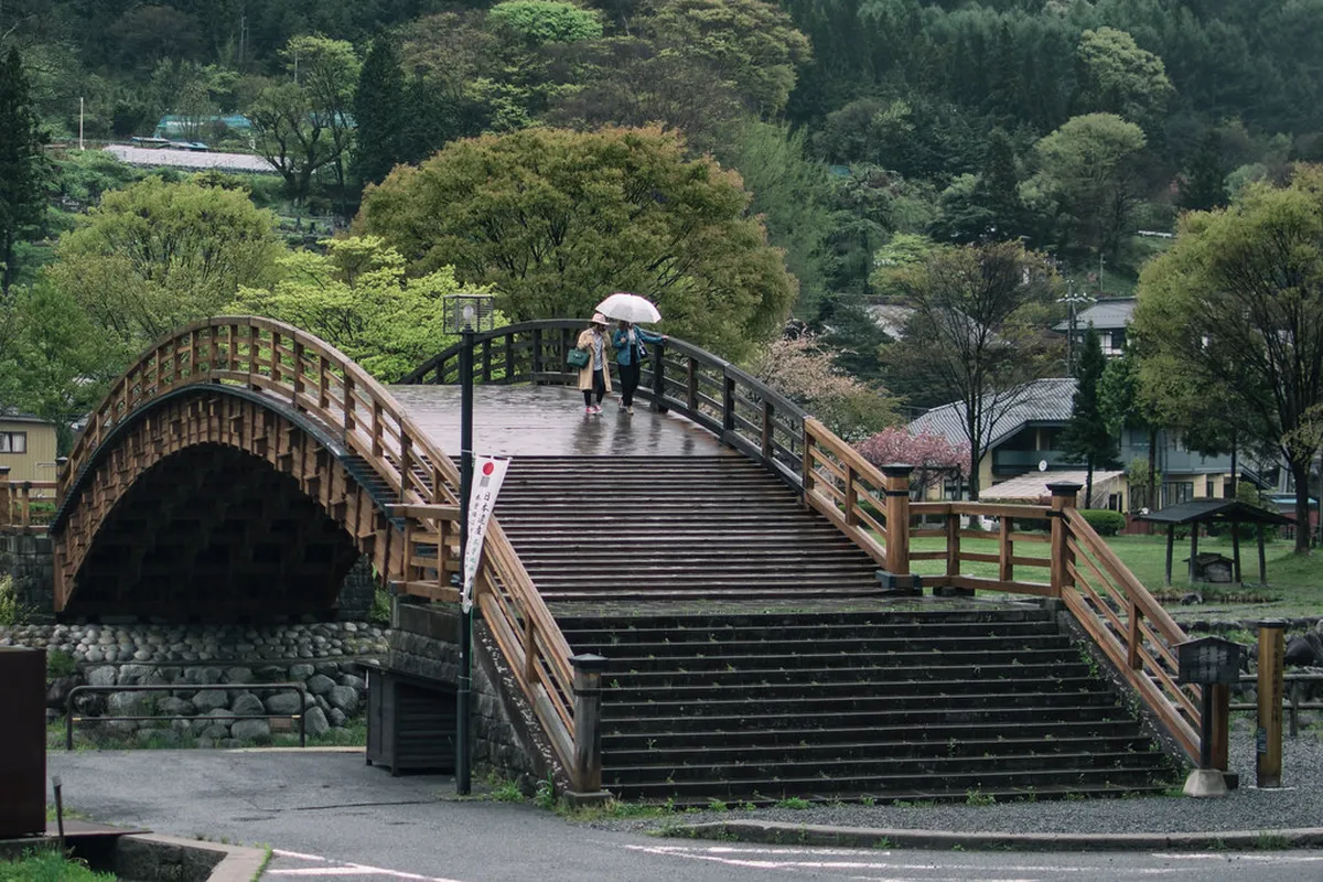 The beautifully preserved Edo-period main street of Narai-juku post town in the Kiso Valley of Nagano, Japan