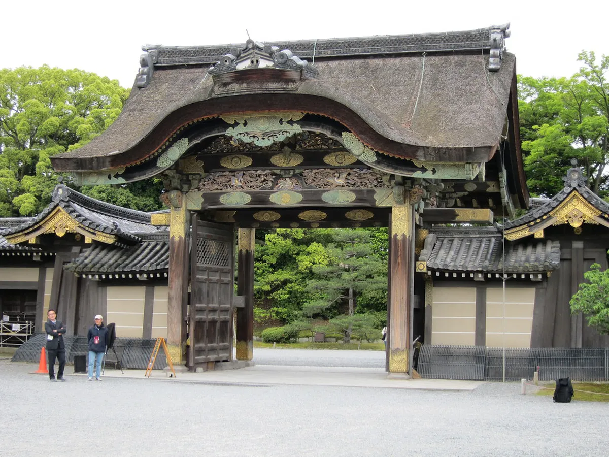 Ninomaru Palace exterior at Nijo Castle Kyoto showing elaborate carved Karamon gate and traditional architecture