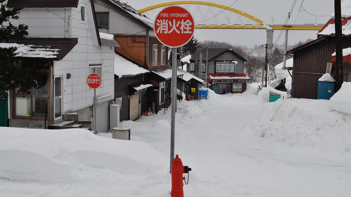Skiers riding powder snow down the wide open slopes of Mount Annupuri in Niseko, Hokkaido, Japan