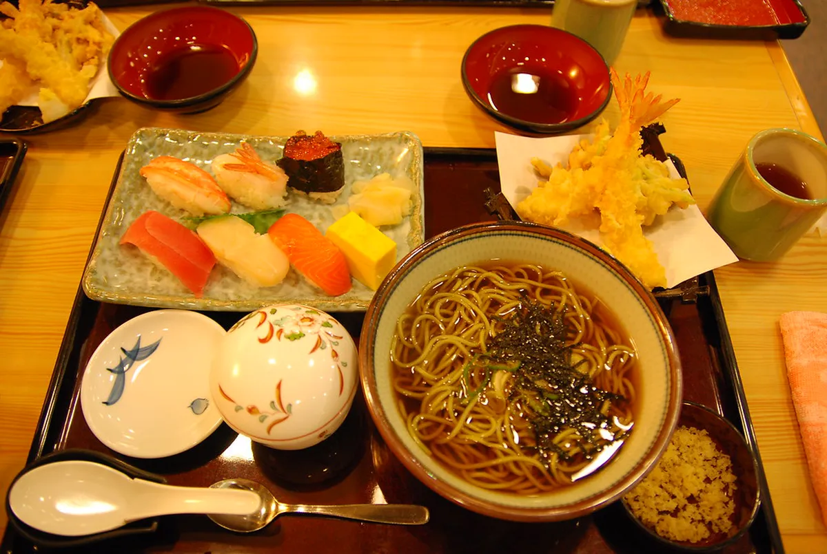 Colourful spread of fresh Hokkaido specialty dishes served at a restaurant in Japan