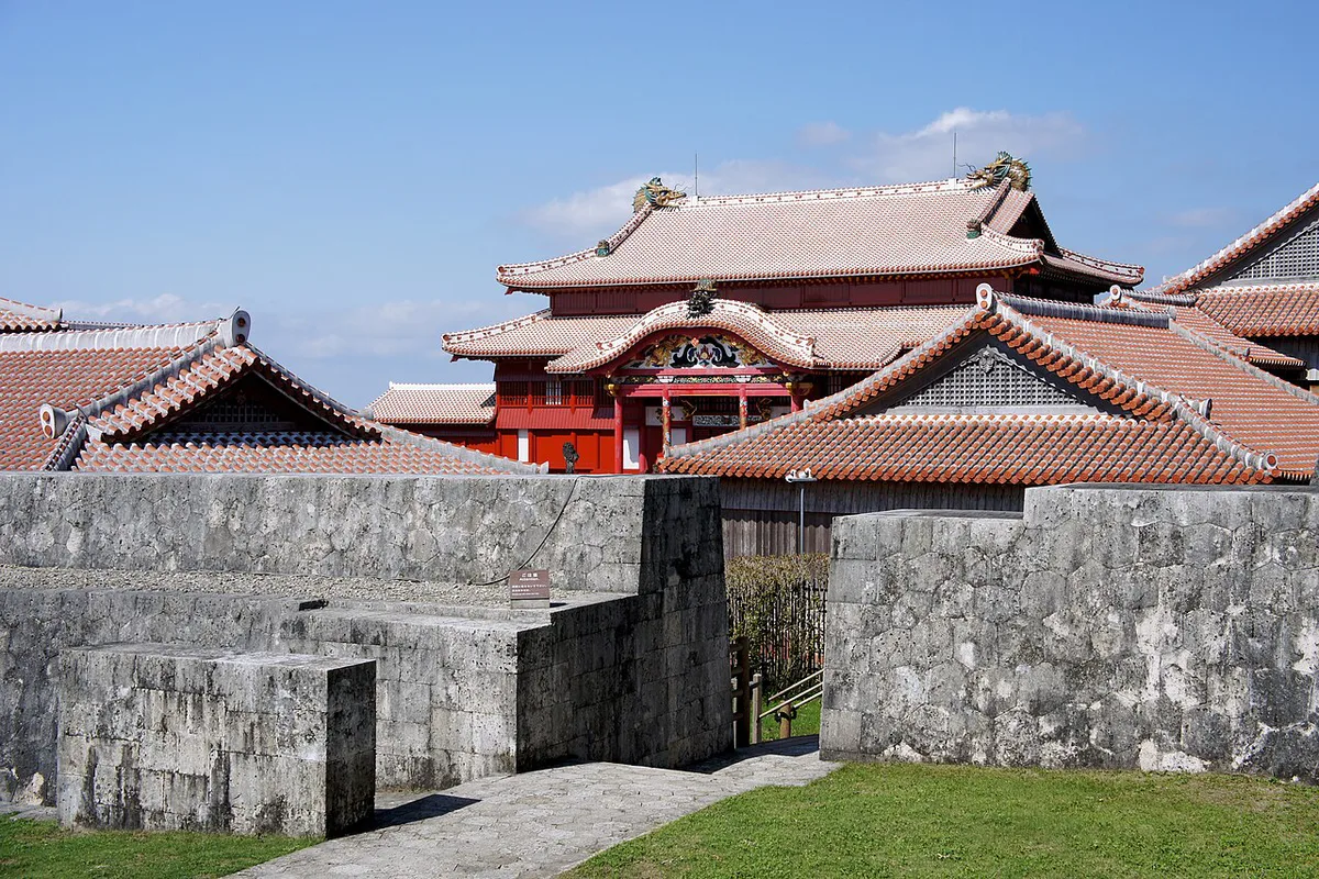 Ryukyu court performers and festival crowds at Shuri Castle in Naha, Japan — 2