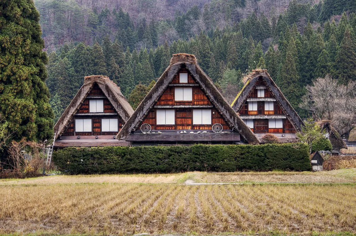 UNESCO World Heritage gassho-zukuri thatched farmhouses in Shirakawa-go village near Takayama, Japan