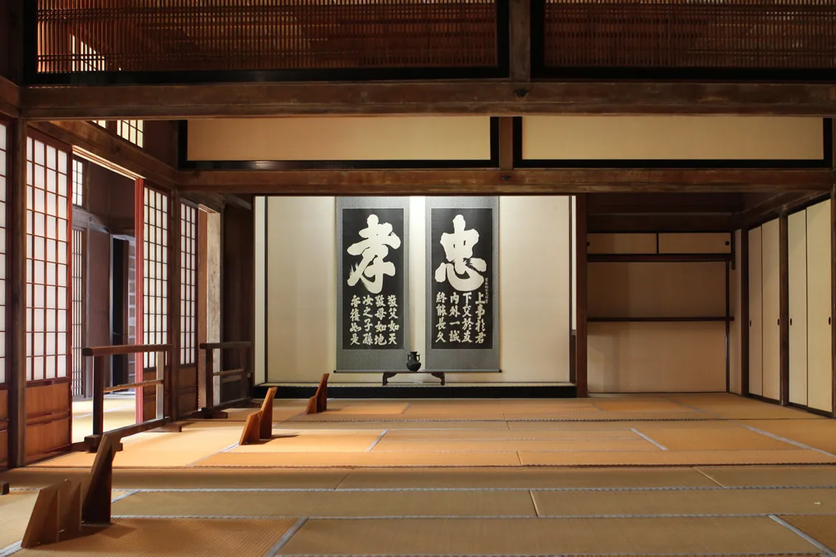 Traditional tatami-floored rooms inside Takayama Jinya historic government house in the Japanese Alps, Japan