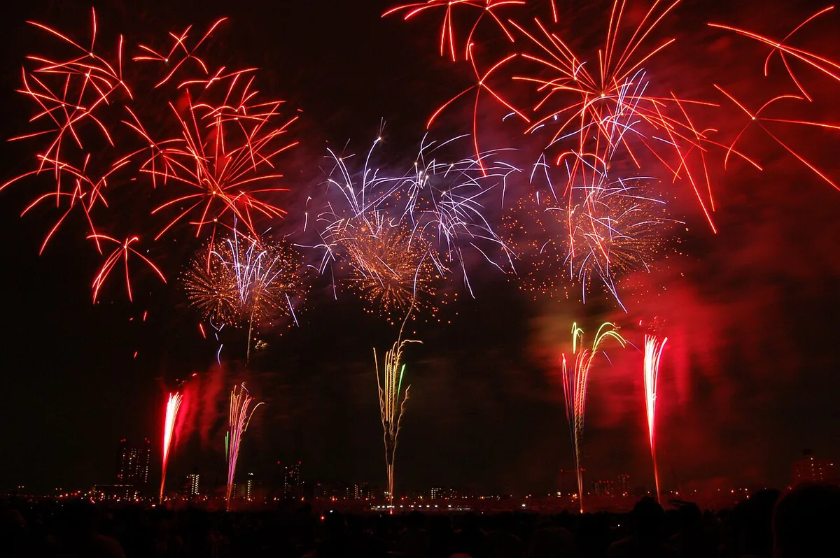 Sumidagawa Fireworks Festival bursting over the Sumida River in Tokyo — 1