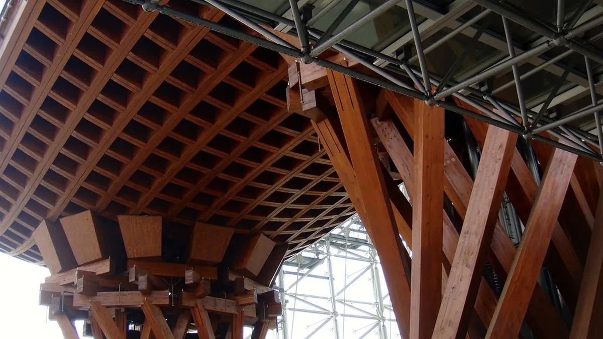 Kanazawa Station iconic wooden Tsuzumimon gate, the arrival point for Hokuriku Shinkansen passengers