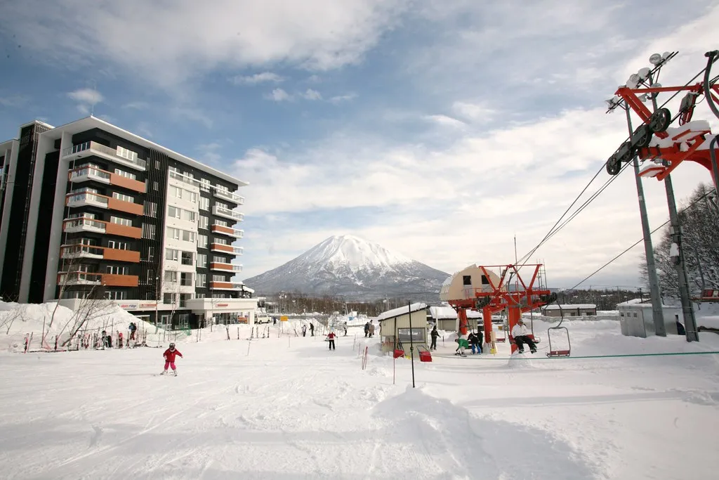Niseko accommodation complex in winter, Hirafu, Hokkaido
