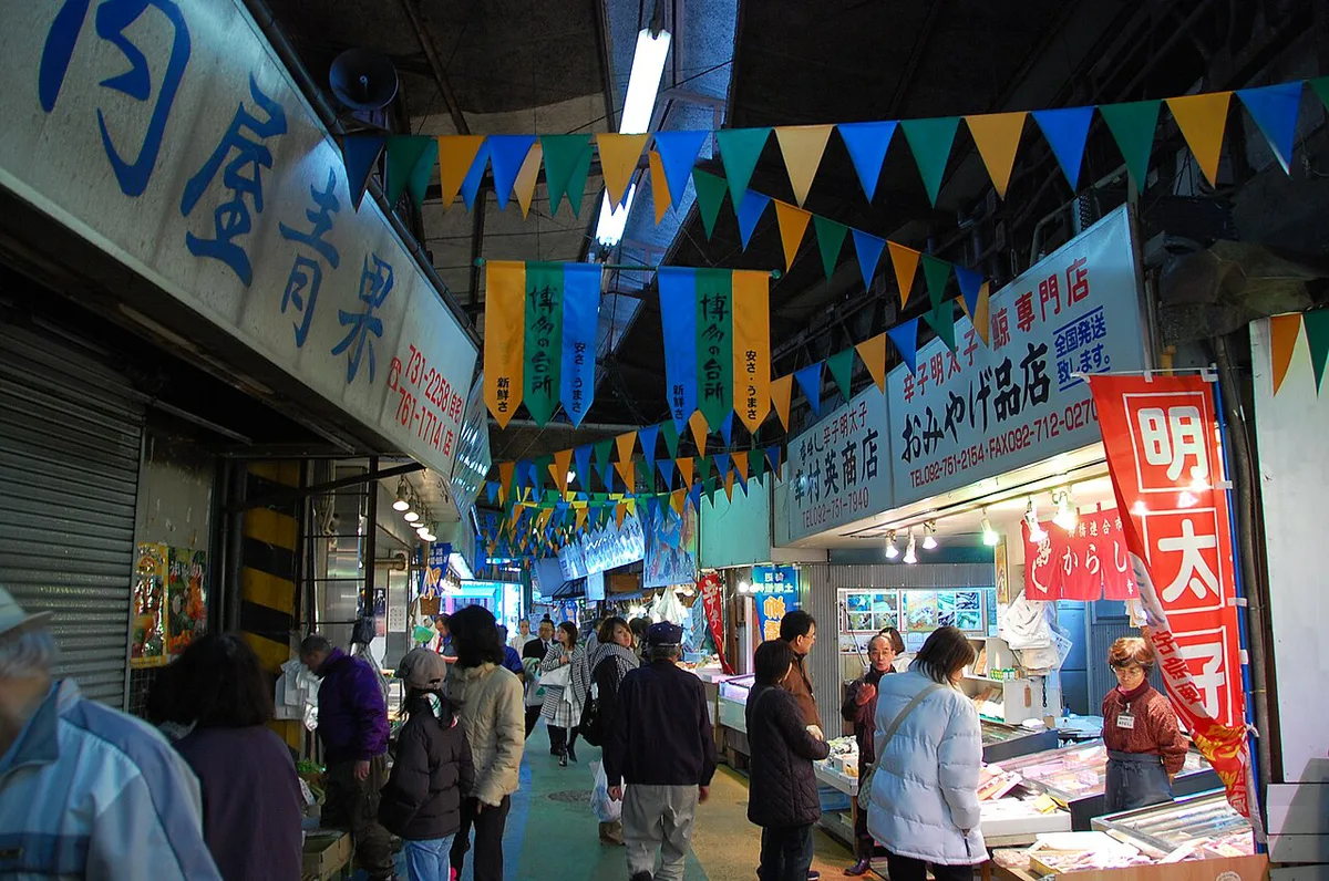 Fresh seafood stalls inside Yanagibashi Rengo Market, Japan — 1